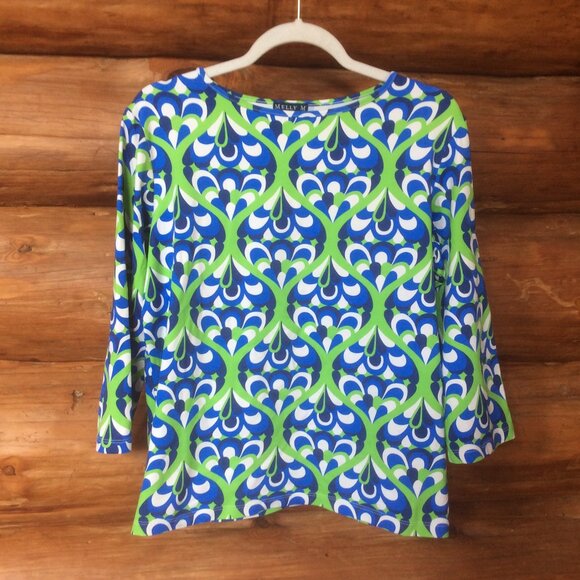 Melly M Bright Blue/Green/White Golf Hiking EUC Activewear Pullover Size XXL - Picture 1 of 5